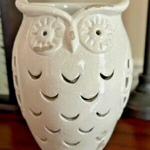 Pottery Barn 11.5" OWL Punched Ceramic Halloween Luminary Pillar Candle Holder